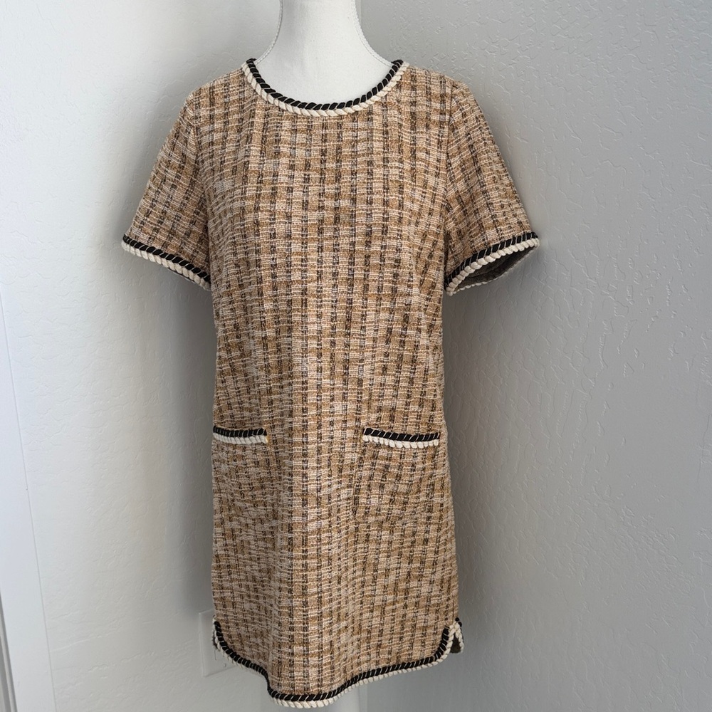 Elegant Tweed Dress with Black Accents
